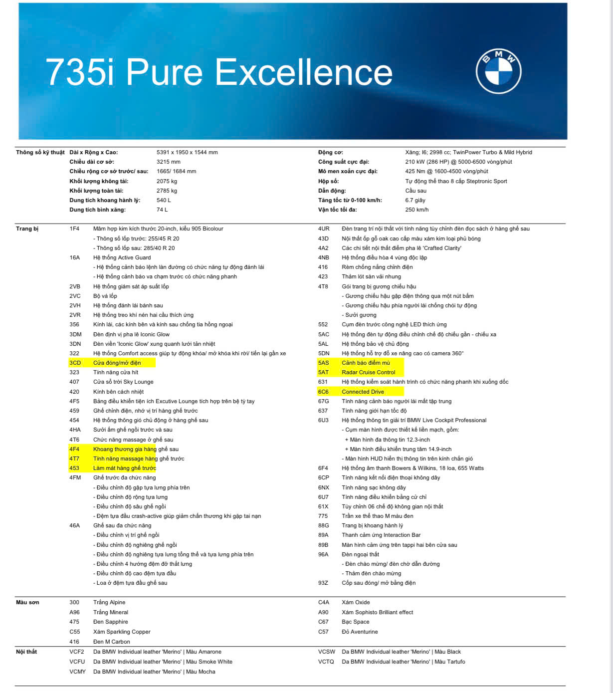 thông số BMW 735 Pure Excellence 2023 tiện nghi tiên tiến